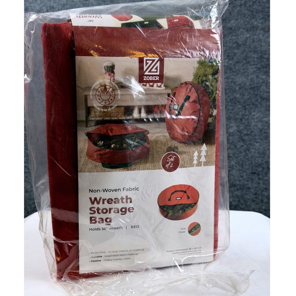 2 Zober Red Wreath Storage Bags 36 Inch Non-Woven Fabric Dual Zipper Durable